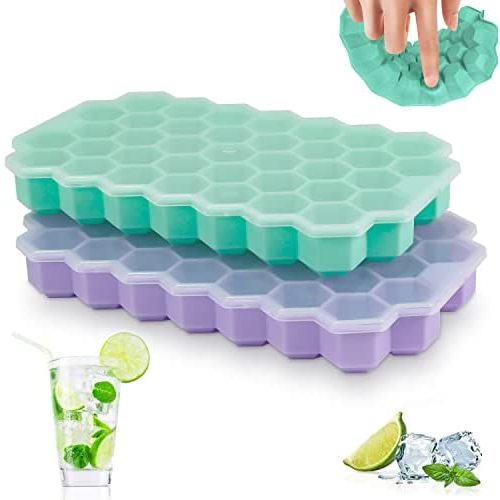  LessMo Ice Cube Tray with Lid - 2 Pack Large Silicone