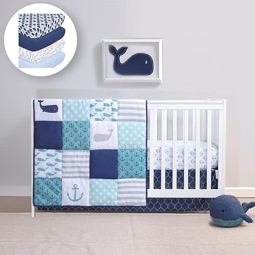 The Peanutshell Nautical Nursery Collection - 7 Piece Set - Crib Comforter, 5 Crib Sheets, Crib Skirt