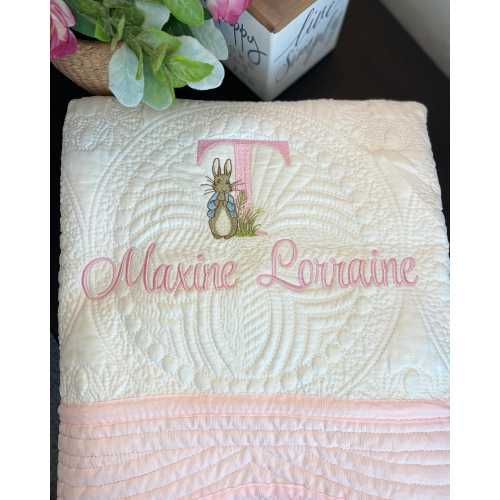 Peter Rabbit Personalized Embroidered Heirloom Baby Quilt, Nursery Bedding, Bunny Name Blanket, Baby Shower, Newborn Gift, Beatrix Potter
