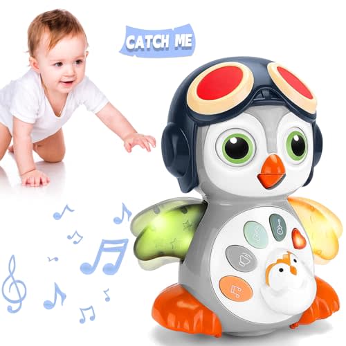 FBesteam Crawling Penguin Baby Musical Toys-Tummy Time Toy Infant 0-3 0-6 6-12 12-18 Months Music Learning Crawl Interactive Development Toy Age 1 2 4 7 8 9 10 11 36 Month Toddler Boy Girl Gift
