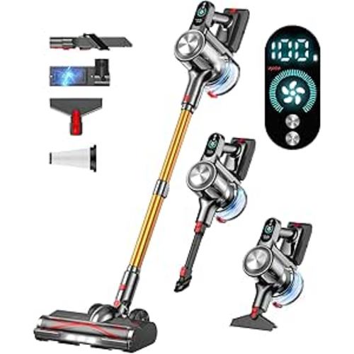 Cordless Vacuum Cleaner, 45Mins Vacuum Cleaners for Home with LED Display, Stick Vacuum Cordless Rechargeable, Wall-mounted Charging, Wireless Vacuum for Home Pet Hair, Carpet, Hardwood Floor