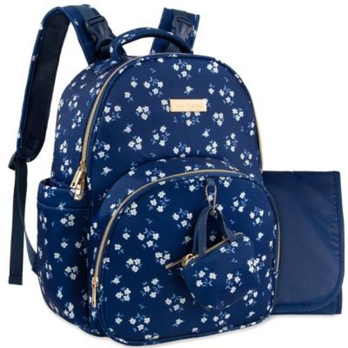 Baby Essentials 3 in 1 Diaper Bag Backpack, Changing Pad & Pacifier Pouch for Newborns - Floral, Smooth, Sheek, Padded in Design, Navy Blue Floral
