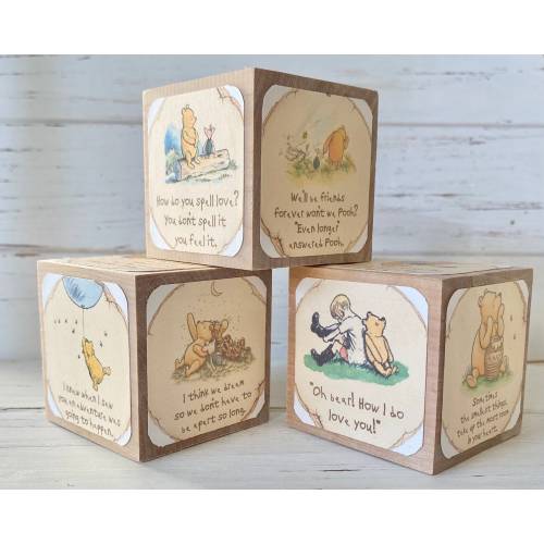 Vintage Winnie The Pooh - Classic Pooh Sayings - Wooden Baby Blocks - Baby Shower Decor - Table Decor - Nursery Room - Book Blocks - 2 Inch