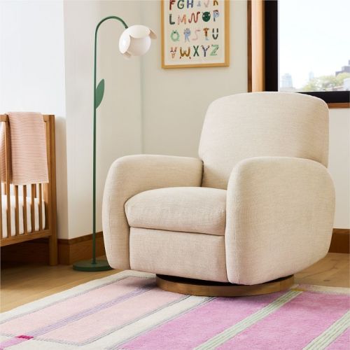 Elora Swivel Glider Recliner, Performance Alabaster Performance Yarn Dyed Linen Weave