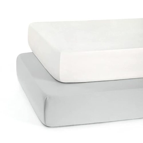 TILLYOU Fitted Crib Sheet Set 2 Pack - Super Soft Toddler Bed Sheets for Standard Crib and Toddler Mattresses, 28"x52"x8", White & Gray - 2-pack White & Gray - crib sheet