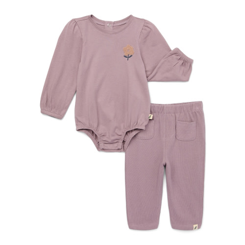 easy-peasy Baby Cotton Dumpling Bodysuit and Pants, 2-Piece Outfit Set, Sizes 0-24 Months