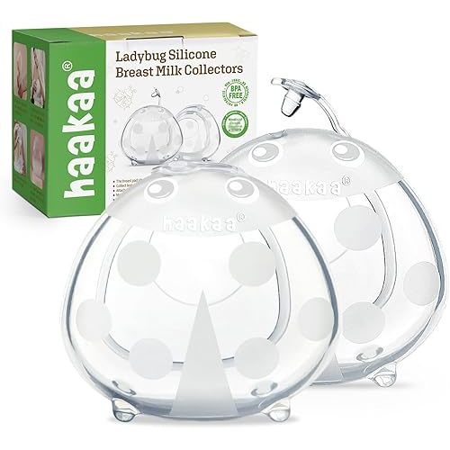 haakaa Ladybug Silicone Breast Milk Collector - Wearable Nursing Cups for Breastfeeding Moms, Collect Leaky Breast Milk, Protect Sore Nipples, Made of Soft Food Grade Silicone (1.4oz/40ml, 2 pcs)