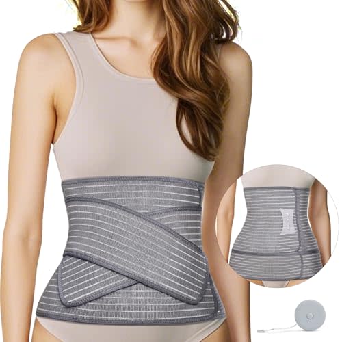 FALCOFIT Postpartum Belly Band, 2 in 1 Postpartum Belly Support Belt Wrap, C Section Belly Binder for Women, Abdominal Binder Post Surgery, Waist/Back Pain Relief Grey S/M