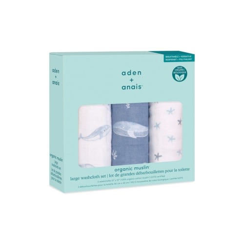 aden + anais 3-Pack Assorted Organic Cotton Muslin Washcloths