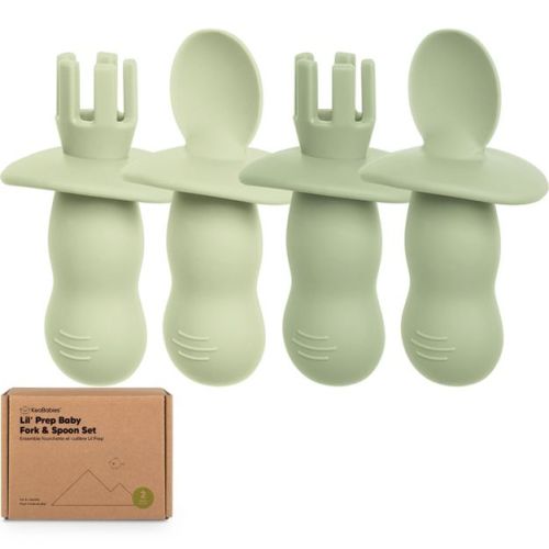 4-pack Prep Baby Spoons & Forks Set, Self Feeding Baby Utensils 6-18 Months, Silicone Blw Baby Feeding Set, Bpa-free (sage)
