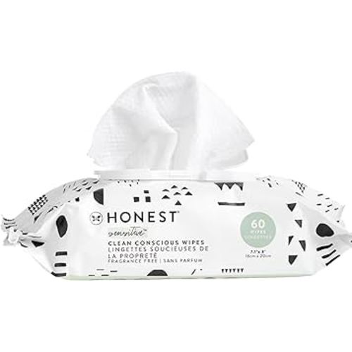 The Honest Company Clean Conscious Unscented Wipes | Over 99% Water, Compostable, Plant-Based, Baby Wipes | Hypoallergenic for Sensitive Skin, EWG Verified | Pattern Play, 60 Count