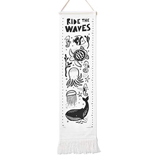 Wee Gallery Ocean Canvas Growth Chart - Wall Hanging Height Chart for Kids Made with Sustainable Organic Fabric - Stylish Child's Room Decoration - (44x13 Inches)