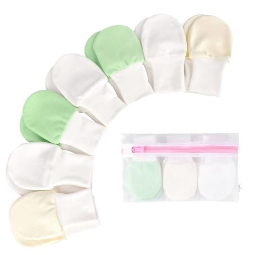 Anti-Scratch Baby Mittens - Pack of 7 Unisex Newborn Mitts - No Scratch Gloves for Boys and Girls - Cotton Gloves for Infants 0-6 Months Old with Laundry Bag (Medium - for 0-3 Months)