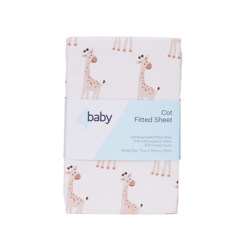 4baby Percale Cot Fitted Sheet Gerald Giraffe