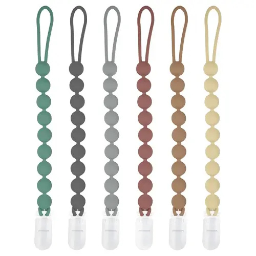 Silicone Pacifier Clips for Boys, 6 Pack One Piece Soft Flexible Binky Clips Pacifier Holder Clip for Boys