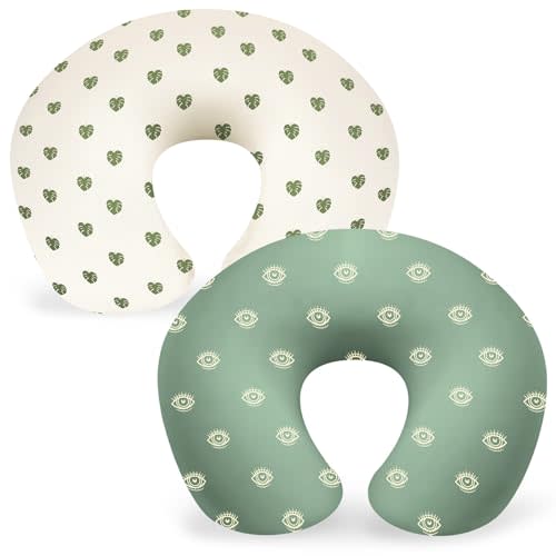 FEBSNOW 2 Pack Baby Nursing Pillow Cover, Stretchy Soft Cotton Nursing Cover for Breastfeeding Pillow Removable Comfortable Baby Feeding Slipcovers for Boy Girl, Green