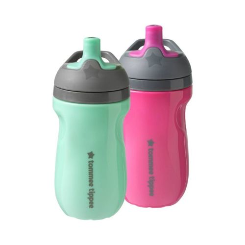 Tommee Tippee 9 Fl Oz Insulated Sporty Toddler Water Bottle With Handle - Pink And Mint - 2pk