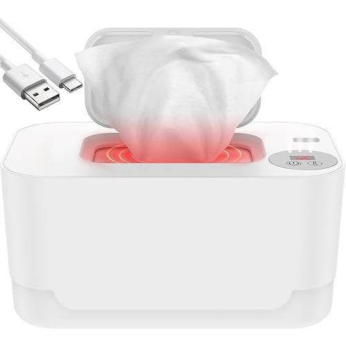 Baby Wipes Warmer with Night Light, Baby Wipe Warmer and Dispenser, Double Heat for Baby's Comfort, Portable Wipes Warmer for Babies (White)