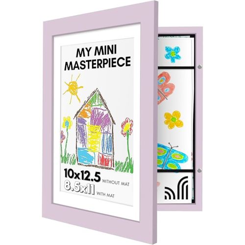 Americanflat 10x12.5 Kids Art Frame - Front Loading Picture Frame - Use as 8.5x11 Frame with Mat or 10x12.5 Frame Without Mat - My Mini Masterpiece - Holds 100 Artworks - Lilac