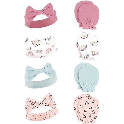 Hudson Baby Baby Girls' Cotton Headband and Scratch Mitten Set