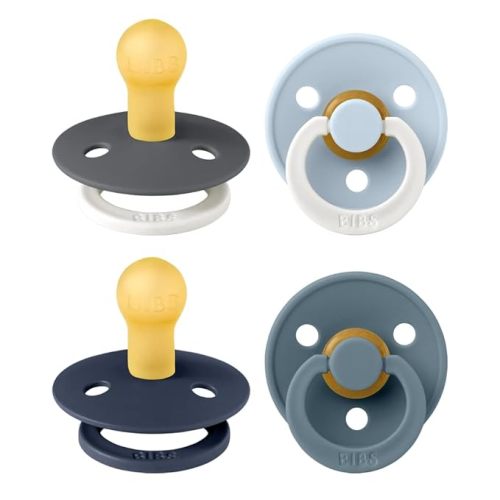 BIBS Colour Soother 4-Pack | BPA Free Dummy Pacifier | Round Nipple | Natural Rubber Latex | Made in Denmark | Size 0-6 Months | Petrol Glow Mix