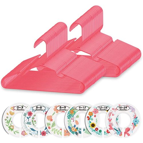 Minnebaby Plastic Baby Hangers 60 Pack, with 6 Pcs Cute Clothing Dividers