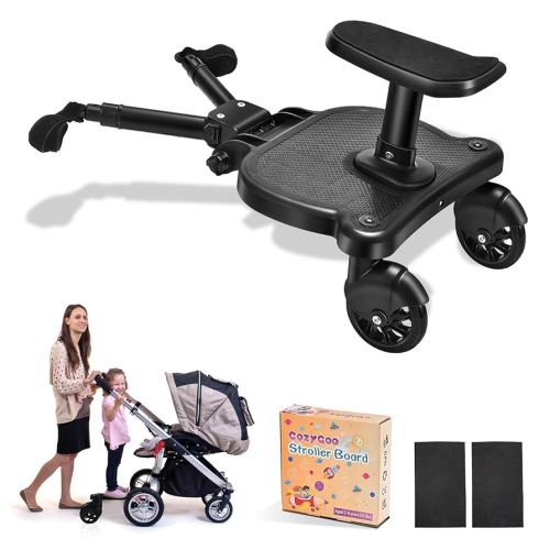 Universal Stroller Board, 2 in1 Sit and Stand Stroller Glider Board with Detachable Seat, Buggy Board Suitable for 99% of Strollers, for 2-6-year-old Children, Max Load 55lbs (Black)