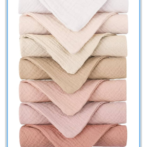 Konssy Baby Muslin Washcloths 7-Pack, 100% Cotton Baby Bath Washcloths, Soft & Absorbent Wash Cloths and Burp Cloths for Newborn Kids Girls & Boys, 11x11 inches