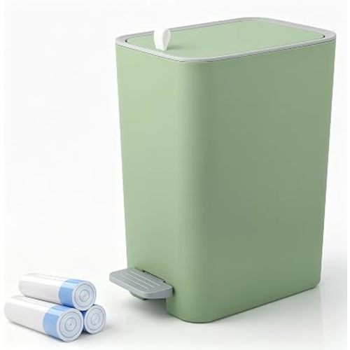 rejomiik Small Bathroom Trash Can with Lid, 2.1 Gallon Step Garbage Can with Handle, Slim Mini Wastebasket Bin for Bedroom, Office, Dorm, Green