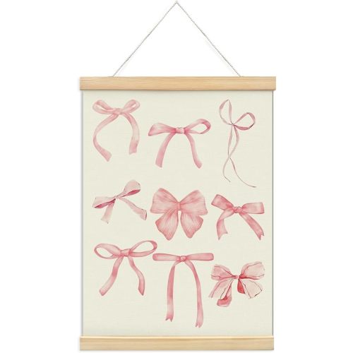 foedor Coquette Pink Bow Preppy Girly Wall Art Poster Hanger Frame,Coquette Preppy Room Decor,Girly Bedroom Decor,Trendy Pink Bow Wall Decor Posters for Girls Room Dorm,12x16 Inch