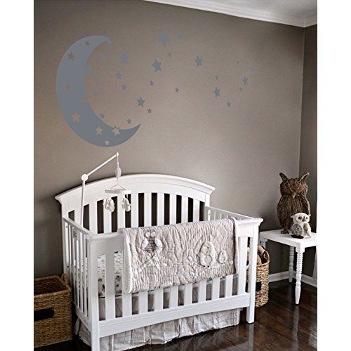 Moon and Stars Night Sky Vinyl Wall Art Decal Sticker Design for Nursery Room DIY Mural Decoration (Storm Grey, 22x49 inches)