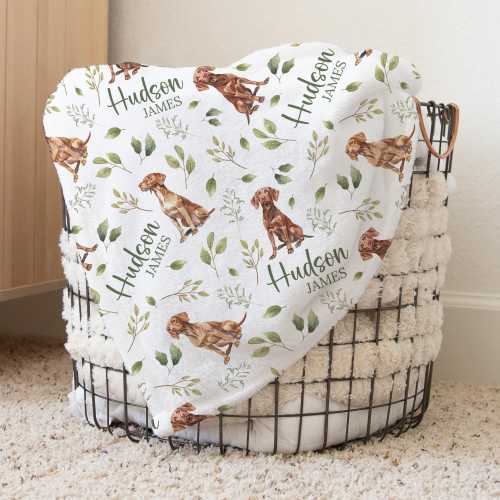 Custom Vizsla Nursery Baby Name Blanket, Personalized Dog Swaddle Baby Shower Gift, New Mom Hospital Blanket, Vizsla Newborn Gift