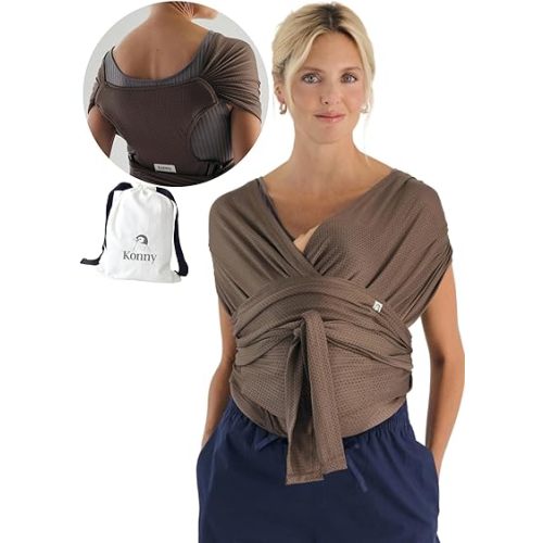 Konny New and Improved Baby Carrier Flex AirMesh Premium Material - Adjustable Summer, Easy to Wear and Wrap Baby Sling, Perfect for Newborn Babies Essentials up to 44 lbs, (XS-XL) - Mocha