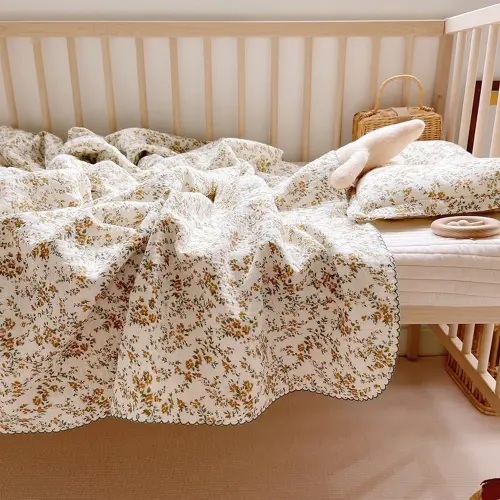 BuLuTu 4 Layer Toddler Blanket 100% Cotton Muslin Bed Blankets for Kids,Girls,Boys, with Cute Hibiscus Flowers Pattern Lightweight Thermal Baby Blanket, Super Soft Warm Crib Blanket, 47x51’’