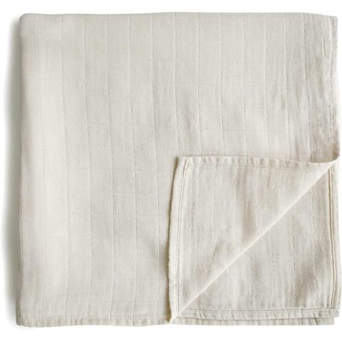 mushie Muslin Baby Swaddle Blanket | 100% Organic Cotton (Fog)