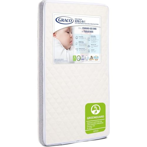 Graco Ultra 2-in-1 Premium Dual-Sided Crib & Toddler Mattress - GREENGUARD Gold, CertiPUR-US Certified Foam, 2-Sided Mattress Fits Any Brand of Crib & Toddler Bed