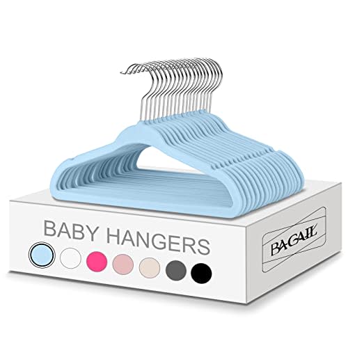 BAGAIL Kids Velvet Hangers 11” Inch Children's Clothes Hangers Non-Slip Baby Hangers for Infant/Toddler (Babyblue,50pack)