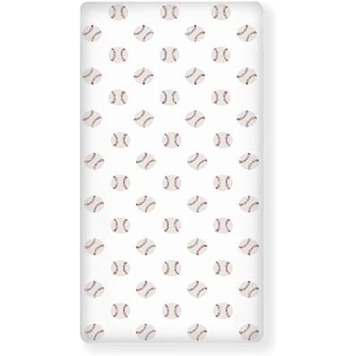 Red and White Baseball Patch Sports Fitted Crib Sheet Watercolor Vintage Sport Standard Crib Mattress Fitted Sheet Cartoon Balls Toddler Bed Mattress Sheets Crib Mattress Sheet 28"x52"