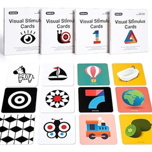 beiens High Contrast Baby Flashcard, 80 Pcs 160 Page Black White Colorful Visual Stimulation Learning Activity Card for Babies Ages 0-3-6-12-36 Months, 5.5'' x 5.5'' Newborn Infants Toys Gift