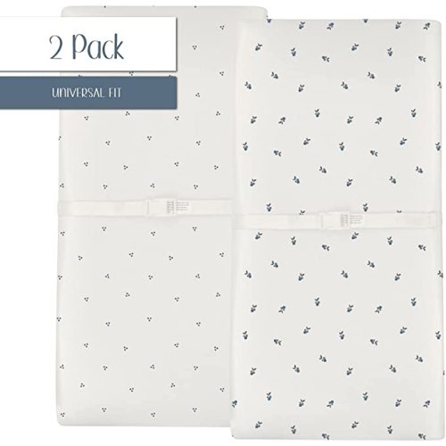 Ely's & Co. Patent Pending Waterproof Changing Pad Cover Sheets, 100% Cotton with Waterproof Lining – 2 Pack Fitted Cradle Sheet Set, Berry and Cluster Dot (Blue) 34” x 17”