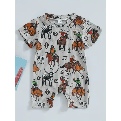 baby jumpsuit western style summer short sleeve crew neck - Temu