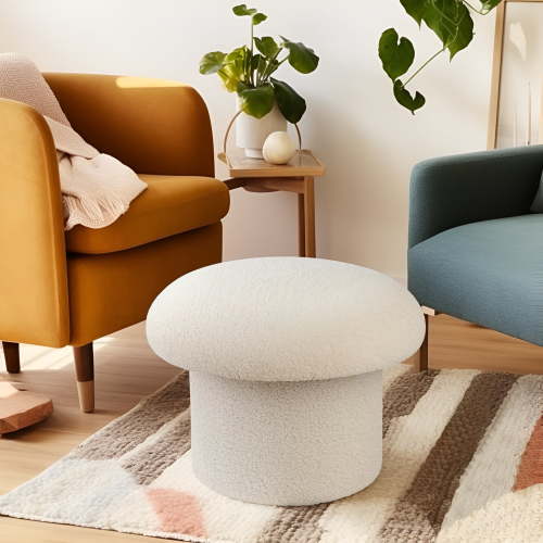 Mainstays Boucle Mushroom Upholstered Storage Ottoman, Cream