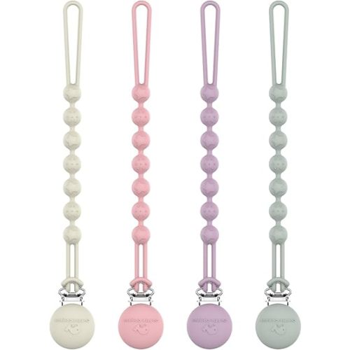 Cuddle Campus Silicone Pacifier Clip Holder with One Piece Design,Soft Flexible Binky Clips with Texture for Baby Boy and Girl Pack of 4 (0-6m)