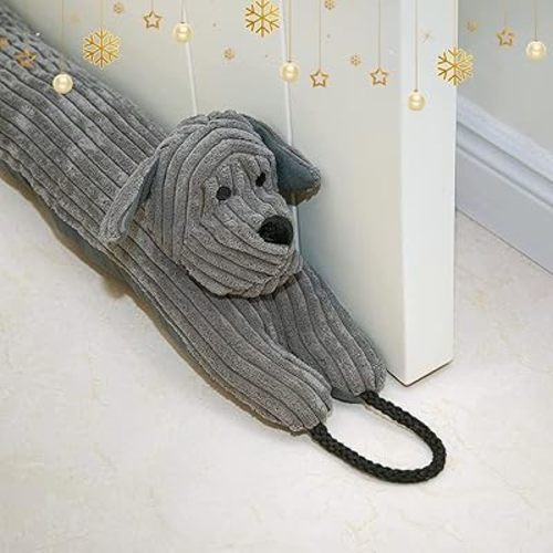 Marwood Under Door Draft Stopper Decorative Wind Stopper 36 inch for Door & Window, Weighted Animal Air Draft Stopper Snake Noise Blocker for Bottom of Door with Hanging Loops - Grey Dog