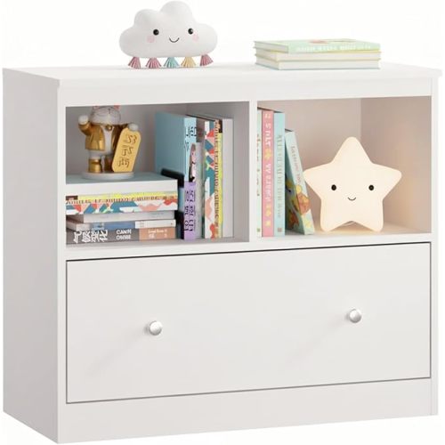 Ikebana Toy Storage Organizer and Kids Book Shelf with 2 Movable Drawers for Playroom, Classroom, Nursery, School, Kindergarten