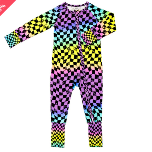 Rainbow Checker Zip Up Pajamas (0/3M - 18/24M) | Strictly Wild