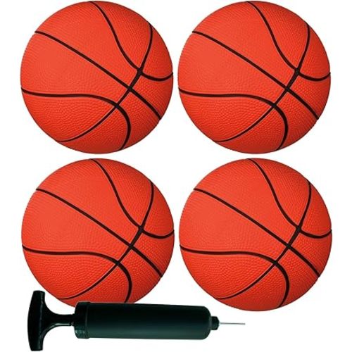 AppleRound Pack of 4 Toy Sports Balls with 1 Pump for Toddlers and Kids: 5-Inch Basketball, 5-Inch Soccer Ball, 5-Inch Playground Ball, 6.5-Inch Football (Mixed Bundle)
