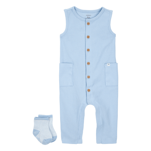 Baby 2-Piece Jumpsuit & Sock Set - Blue