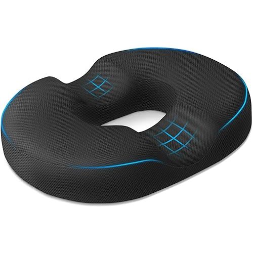 BlissTrends Donut Pillow Seat Cushion,Donut Chair Cushions for Postpartum Pregnancy & Hemorrhoids,Tailbone Pain Relief Cushion,Memory Foam Lifting Cushions for Office&Home Chairs (Black)