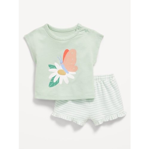 French-Terry Graphic Top and Shorts Set for Baby